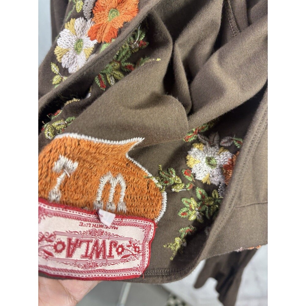 Johnny Was Brown Floral Embroidered Mini Dress with Orange Accents - Picture 9 of 16